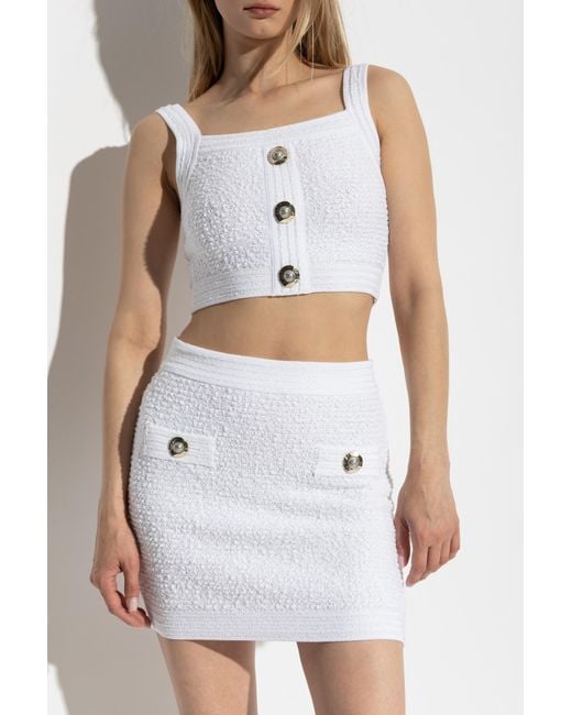 Balmain White Tweed Tank Top