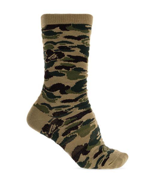 A Bathing Ape Green Socks With A Camo Pattern for men