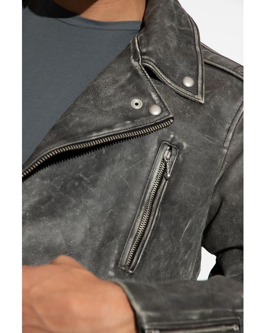 AllSaints Gray ‘Ark’ Leather Biker Jacket for men