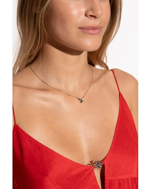 Kate Spade White Necklace With A Pendant Featuring Sparkling Crystals