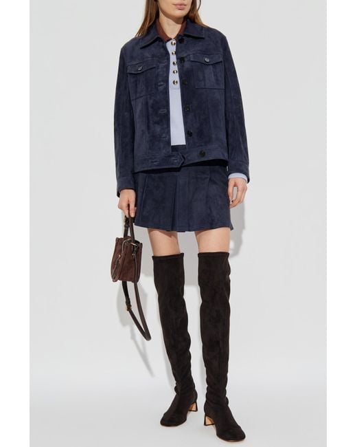 Self-Portrait Blue Suede Skirt