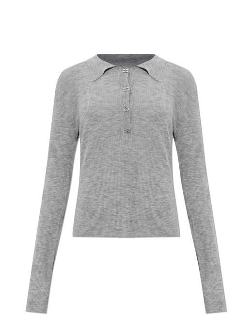 Ganni Gray Slim-Fit Wool Polo
