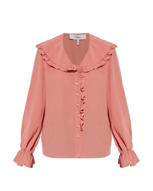 Chloé Pink Silk Shirt With Ruffles