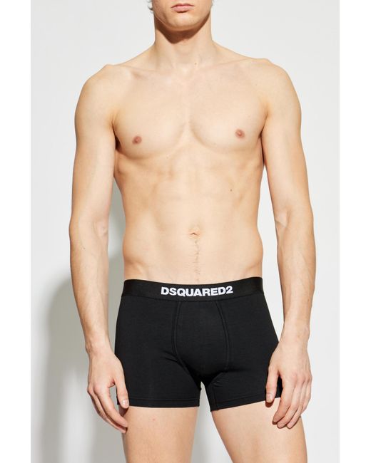DSquared² Black Cotton Boxers With Logo for men