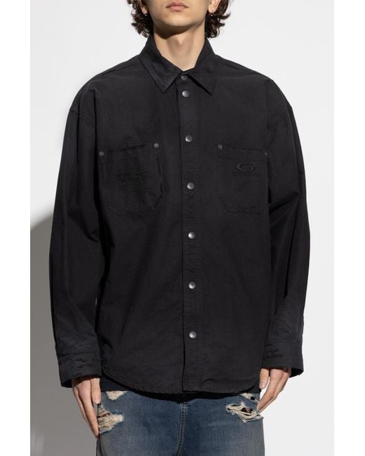 Balenciaga Blue T-Shirt With Embroidered Logo for men