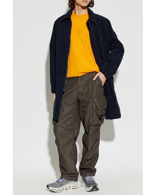 Stone Island Blue Parka With Hood And Logo Patch for men