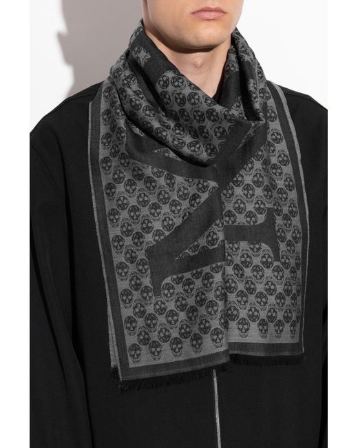 McQueen Black Scarf With A Distinctive Skull Motif for men