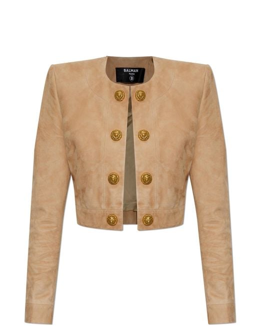 Balmain Natural Short Suede Jacket