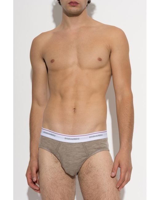 DSquared² Gray Wool Briefs With Logo for men