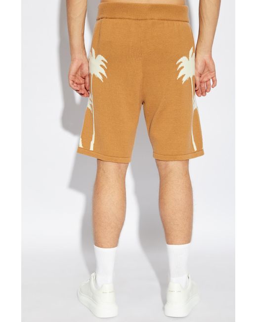 Palm Angels Natural Shorts With Palm Pattern for men