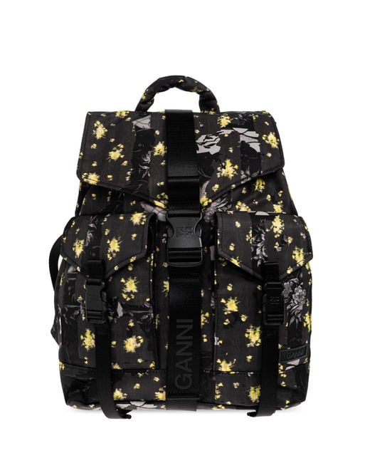 Ganni Black Backpack With Floral Motif
