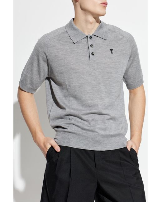 AMI Gray Wool Polo for men