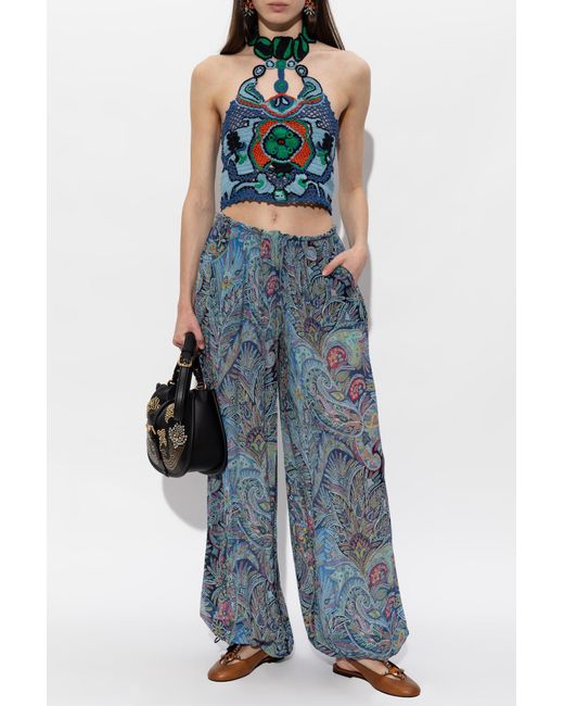 Etro Blue Turtleneck With Decorative Knit