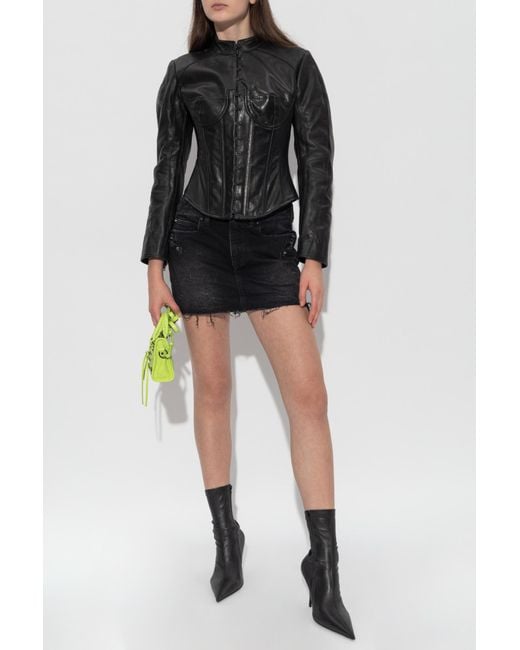 Balenciaga Black Leather Jacket With Stand-Up Collar