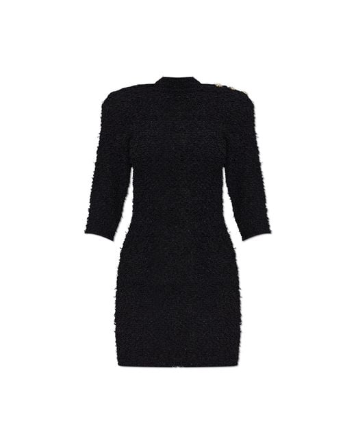 Balmain Black Fitted Tweed Dress