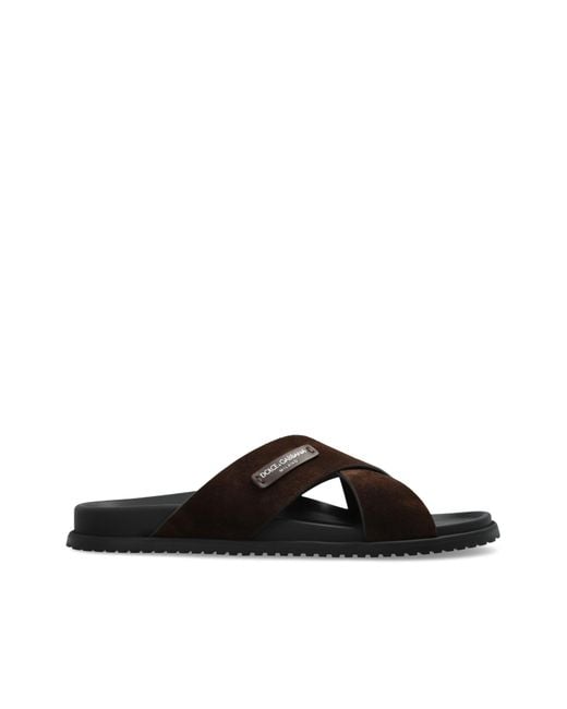 Dolce & Gabbana Purple Suede Slides With Logo Patch for men