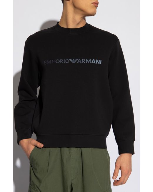 Emporio Armani Black Logo-embroidered Sweatshirt, for men