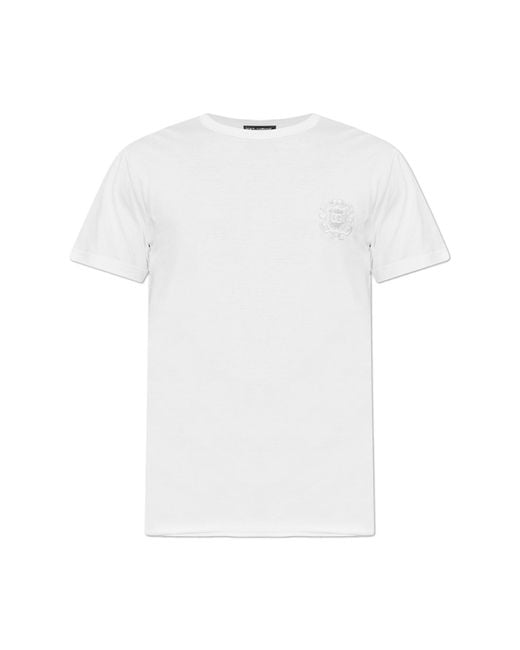 Dolce & Gabbana White T-Shirt With Raw Finish for men