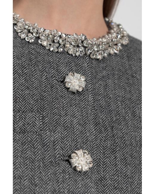 Self-Portrait Gray Herringbone Pattern Blazer