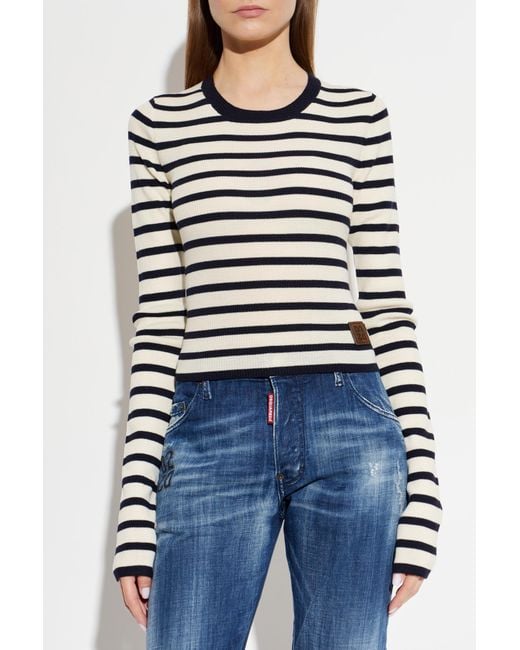 DSquared² Blue Wool Sweater With Striped Pattern