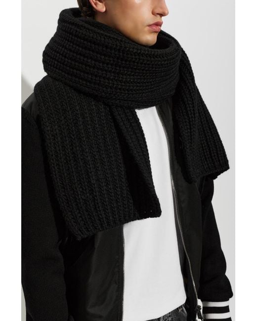 DSquared² Black Wool Scarf With Sewn-In Logo for men