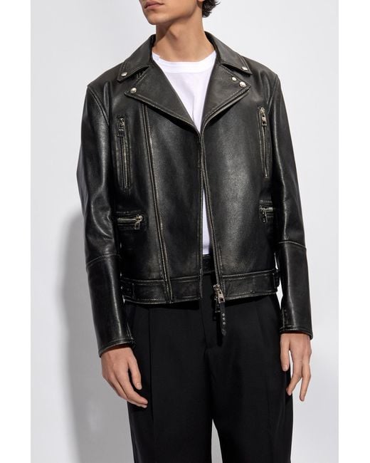 Alexander McQueen Black Leather Biker Jacket, for men