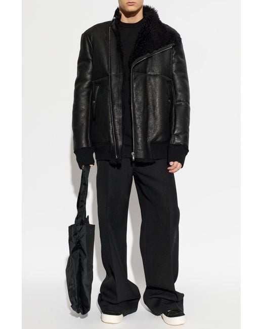 Rick Owens Black Leather Jacket for men