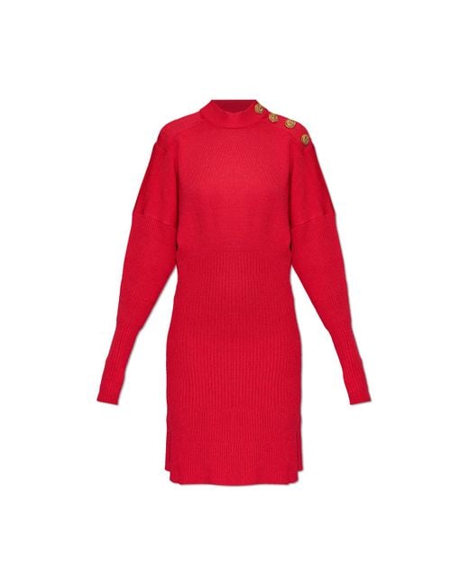 Balmain Red Dress With Turtleneck