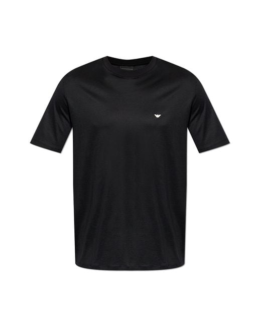 Emporio Armani Black T-Shirt With Embroidered Logo for men