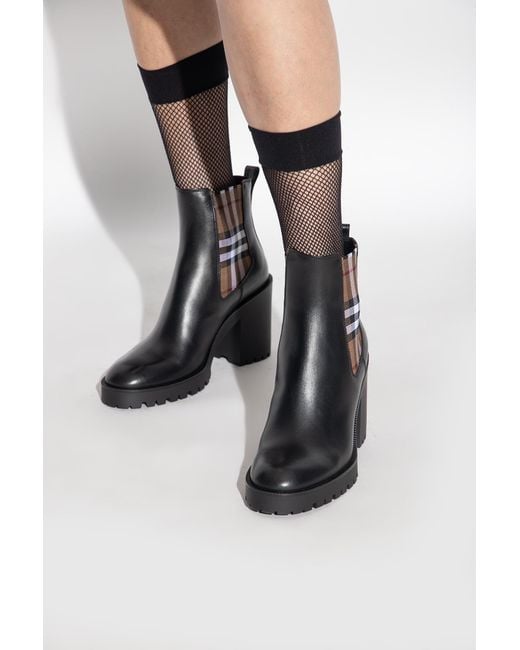 Burberry Black Allostock Vintage Check-detail Leather-blend Boots
