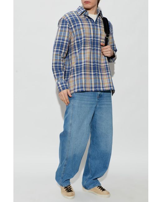 Golden Goose Deluxe Brand Blue Shirt With A Check Pattern for men
