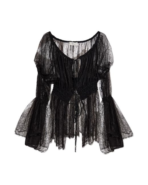 Blumarine Black Lace Top With Long Sleeves
