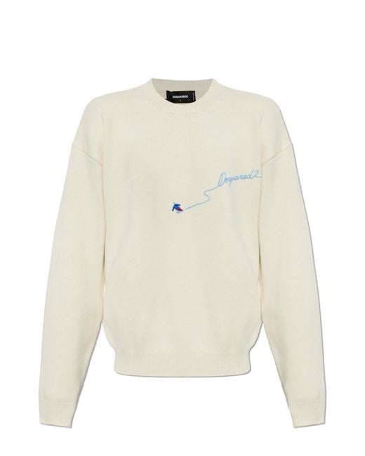 DSquared² White Sweater With Embroidered Logo for men