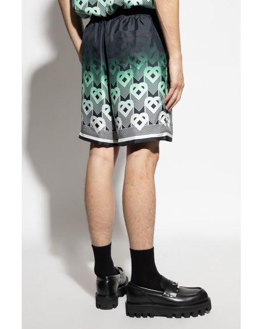 Casablanca Green Silk Shorts With Print for men