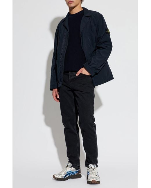 Stone Island Blue Light Jacket With Logo Patch for men