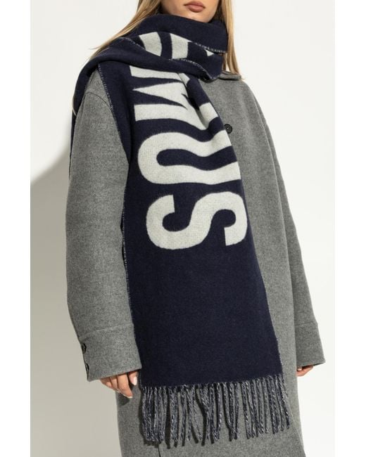 Jacquemus Blue Wool Scarf With Logo