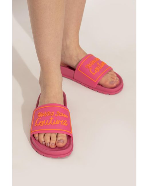 Versace Jeans Couture Pink Rubber Slides With Logo