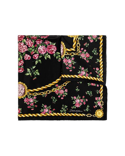 Dolce & Gabbana Black Silk Scarf With Floral Motif