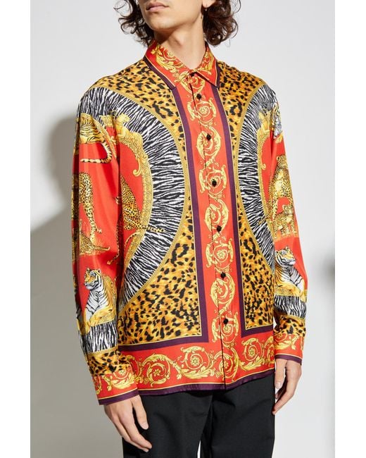 Versace Black Silk Shirt With Print for men