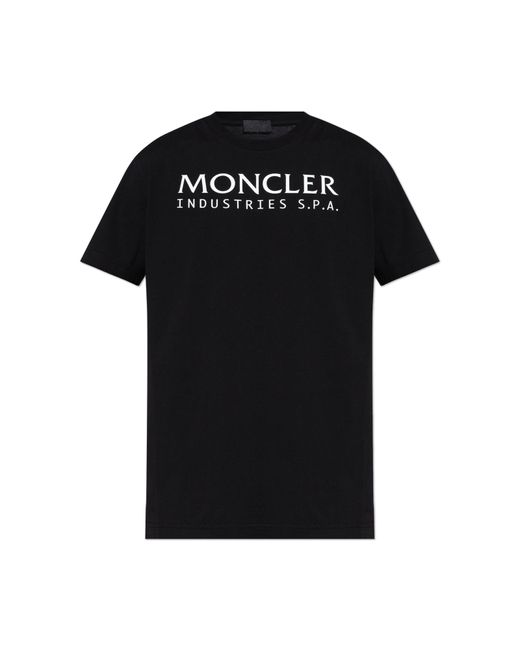 Moncler Black T-Shirt With Printed Logo for men