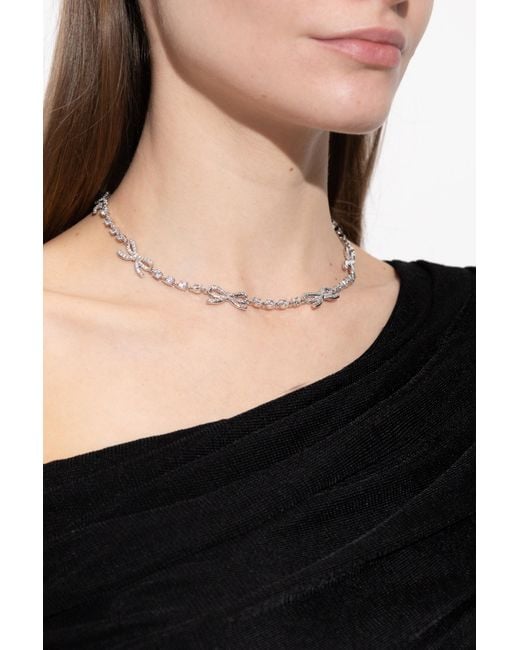Self-Portrait White Necklace With Shimmering Crystals