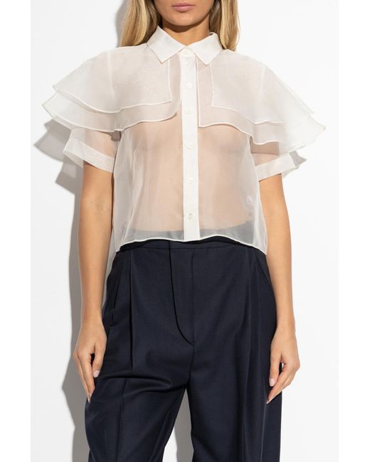 FRAME White Silk Top With Ruffles
