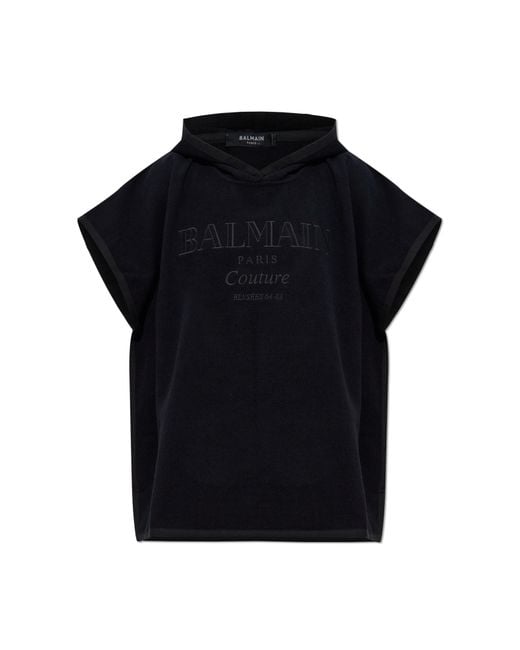 Balmain Black Cotton Poncho