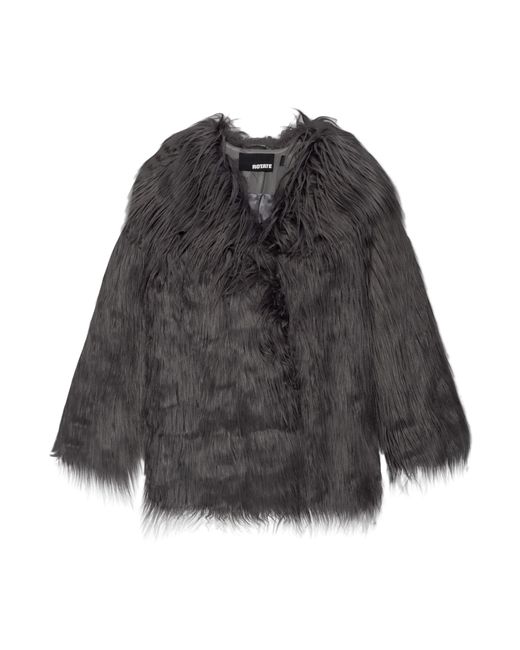 ROTATE BIRGER CHRISTENSEN Gray Fluffy Grey Faux Fur Coat