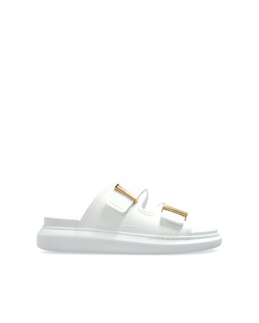 McQueen White Leather Slides