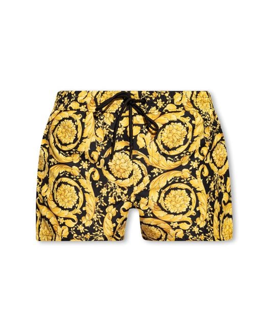 Versace Yellow Barocco-Printed Swim Shorts for men