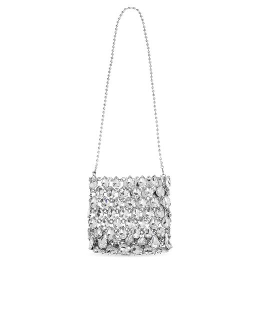 Self-Portrait White Shoulder Bag With Shimmering Crystals