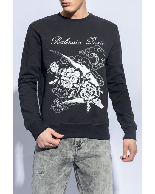 Balmain Black Printed Sweatshirt, for men