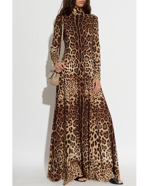 Dolce & Gabbana White Silk Dress With Animal Print