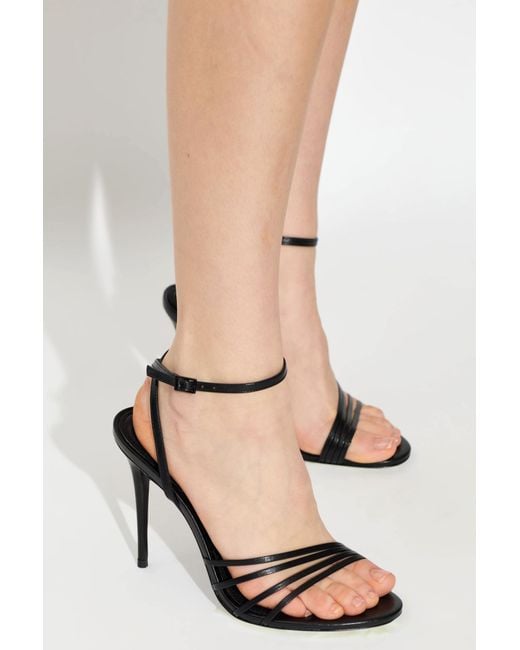 Black Suede Studio White Leather Heeled Sandals "Ella"